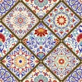 Seamless ceramic tile with colorful patchwork. Vintage multicolor pattern in turkish style. Hand drawn background. Islam, Arabic